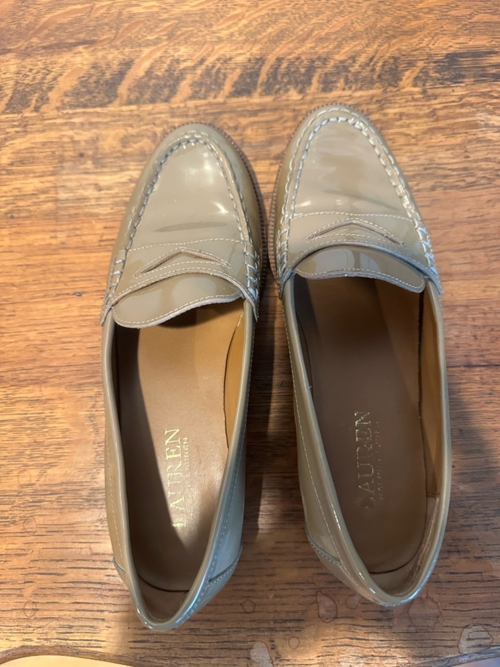 Lauren Ralph Lauren Beige Patent Leather Penny Loafers - Picture 3 of 10